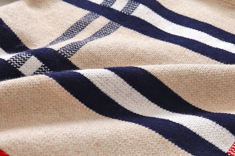 Kids Plaid Jacquard Wool Knit Pullover Regular Fit Warm