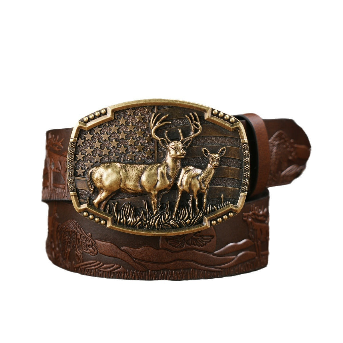 Retro Deer Embossed Belt – Imitation Leather with Buckle