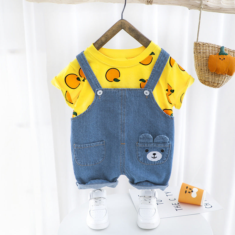 Men's Summer Short-sleeved Suspender Pants Suit