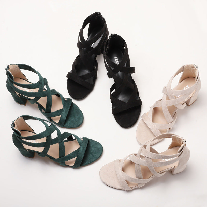Chunky Heel Rhinestone Rome Classy High Heels