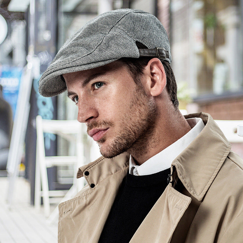 Spring, Autumn And Winter Pure Color Warm Keeping Cotton And Linen Breathable Beret Men