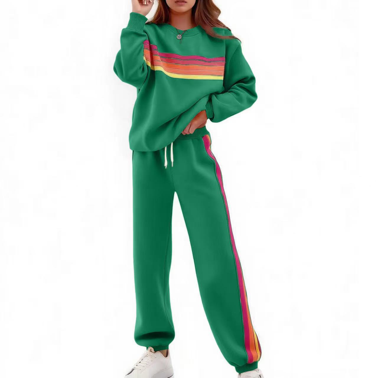 Unisex Round Neck Relaxed Striped Polyester Sweater Pants