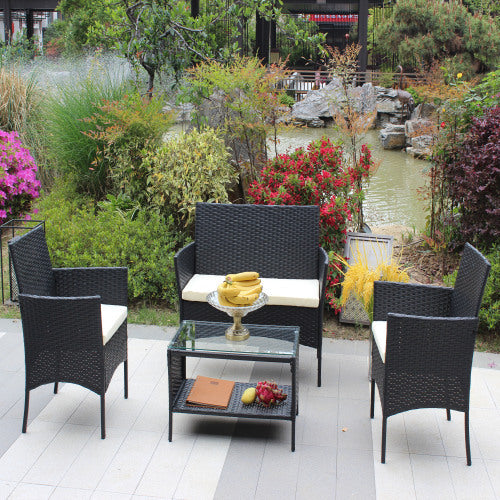 4-Piece Black Rattan Outdoor Patio Furniture Set