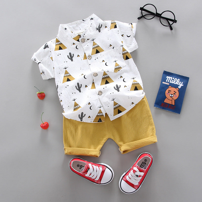 Unisex Kids Korean Style Two Piece Cotton Blend Pants Set