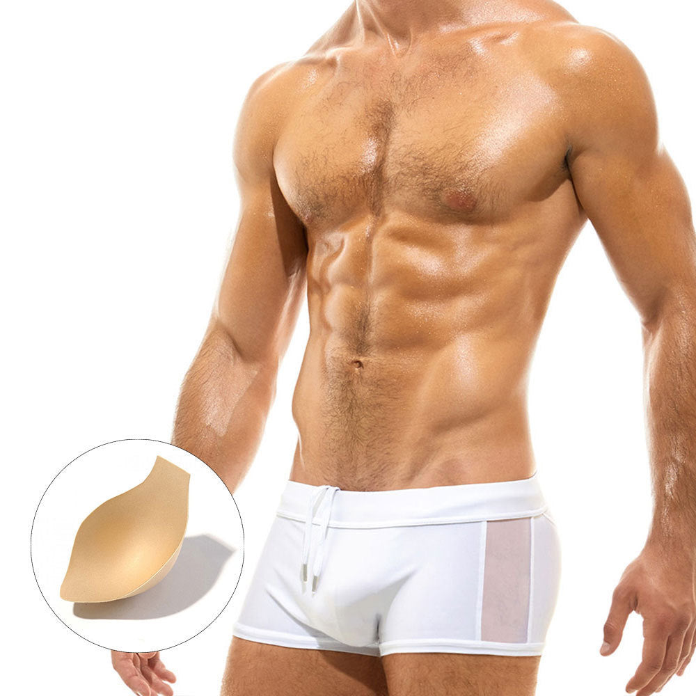 Mesh Stitching Boxer Swimming Trunks