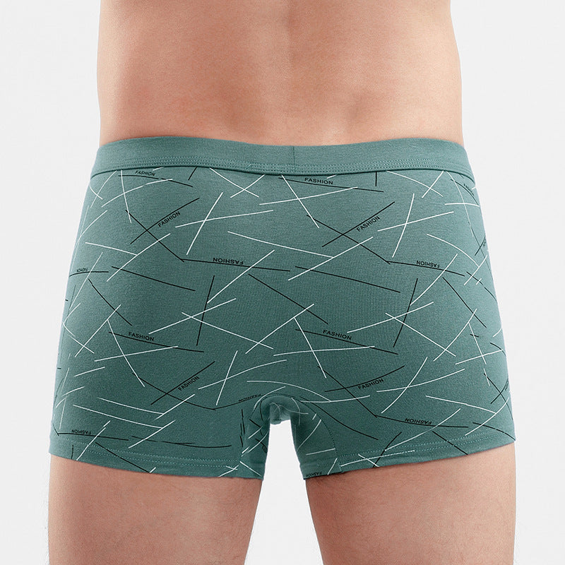 Men's Cotton U-convex Boxers Mid-waist Three-dimensional Printing