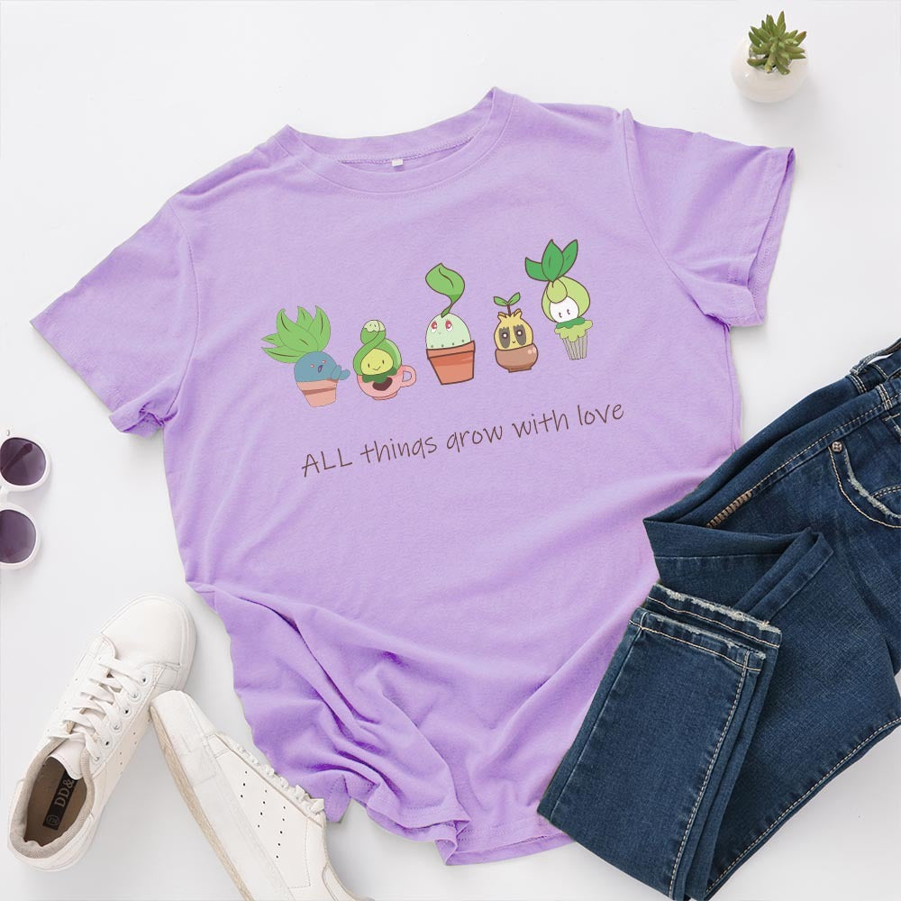 Loose Round Neck Short Sleeved Cotton T-shirt Women
