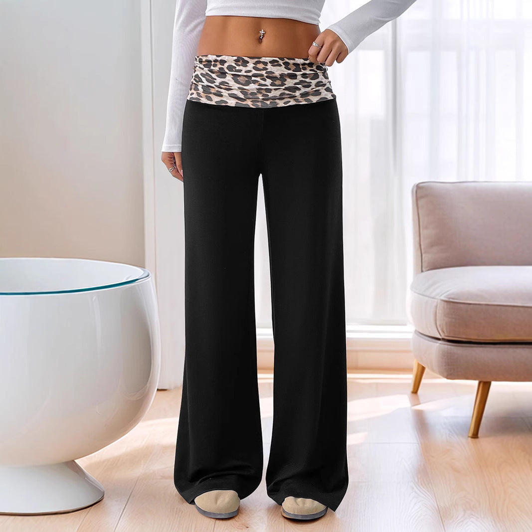 Low Waist Straight Leg Black Pants – Women’s Casual Polyester Trousers