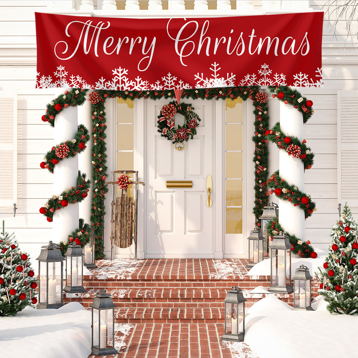 TF005 White Christmas Snowflake Banner Decoration