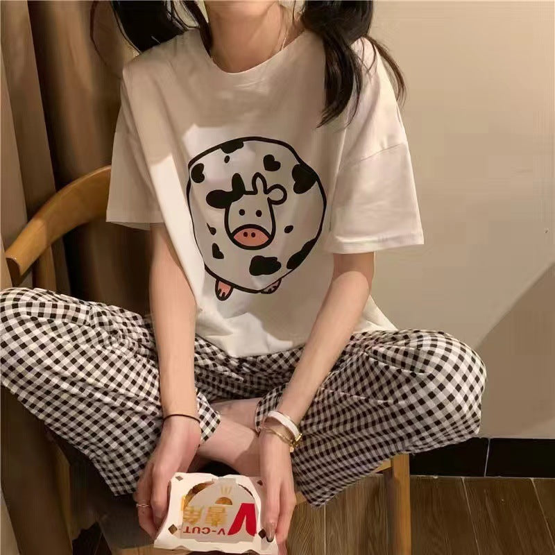 Female Summer Short Sleeve Trousers Casual Homewear Suit
