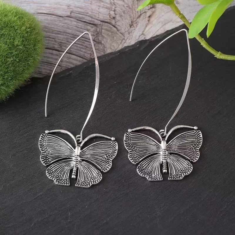 Women's Long Butterfly Pendant Earrings Alloy Drop Dangle