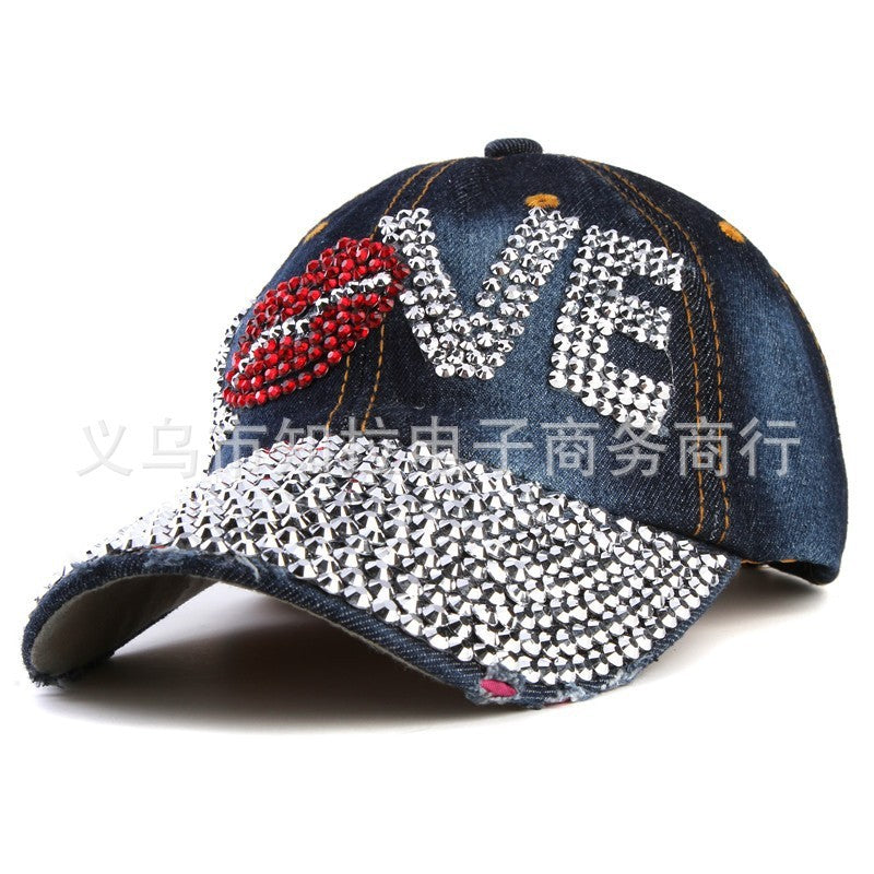 Trendy LOVE Diamond Washed Denim Hat Ladies