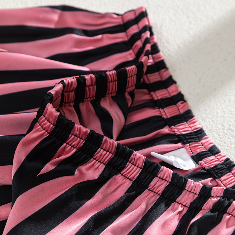 Unisex Four Sided Elastic Striped Polyester Home Wear Suit