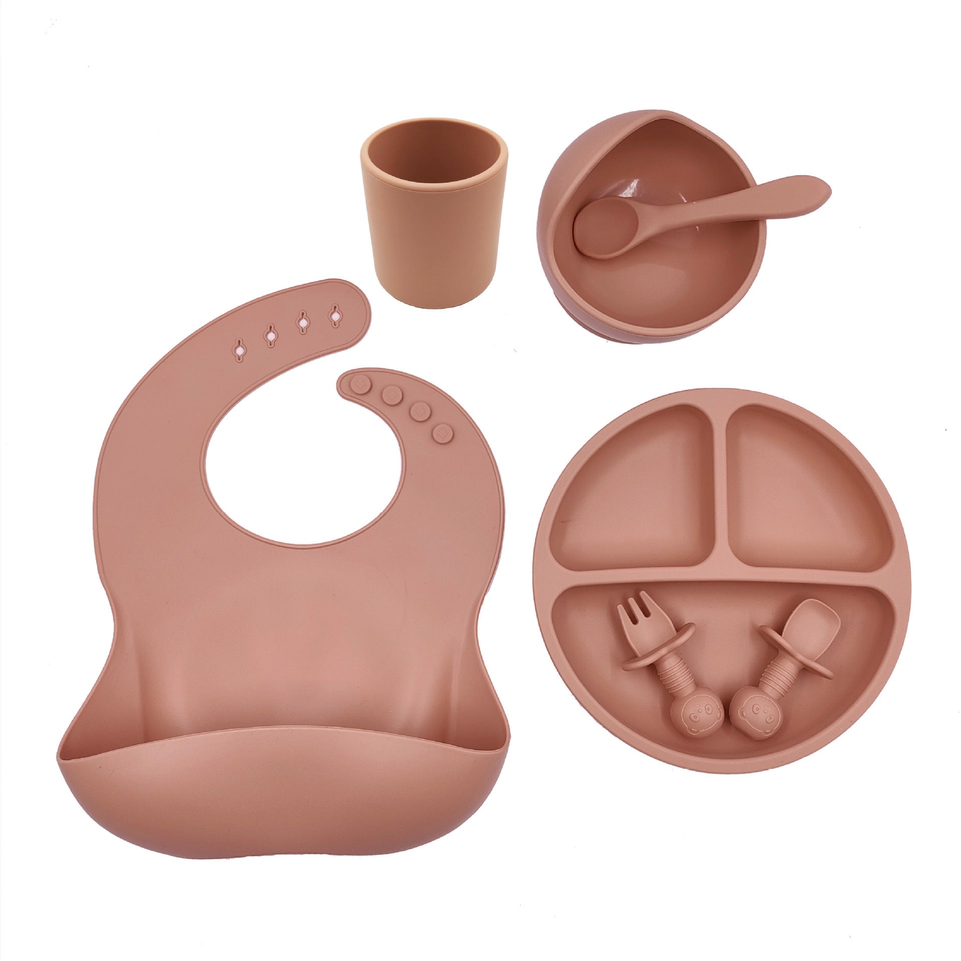 Unisex Baby Silicone Bib And Cutlery Set Minimalist Cut