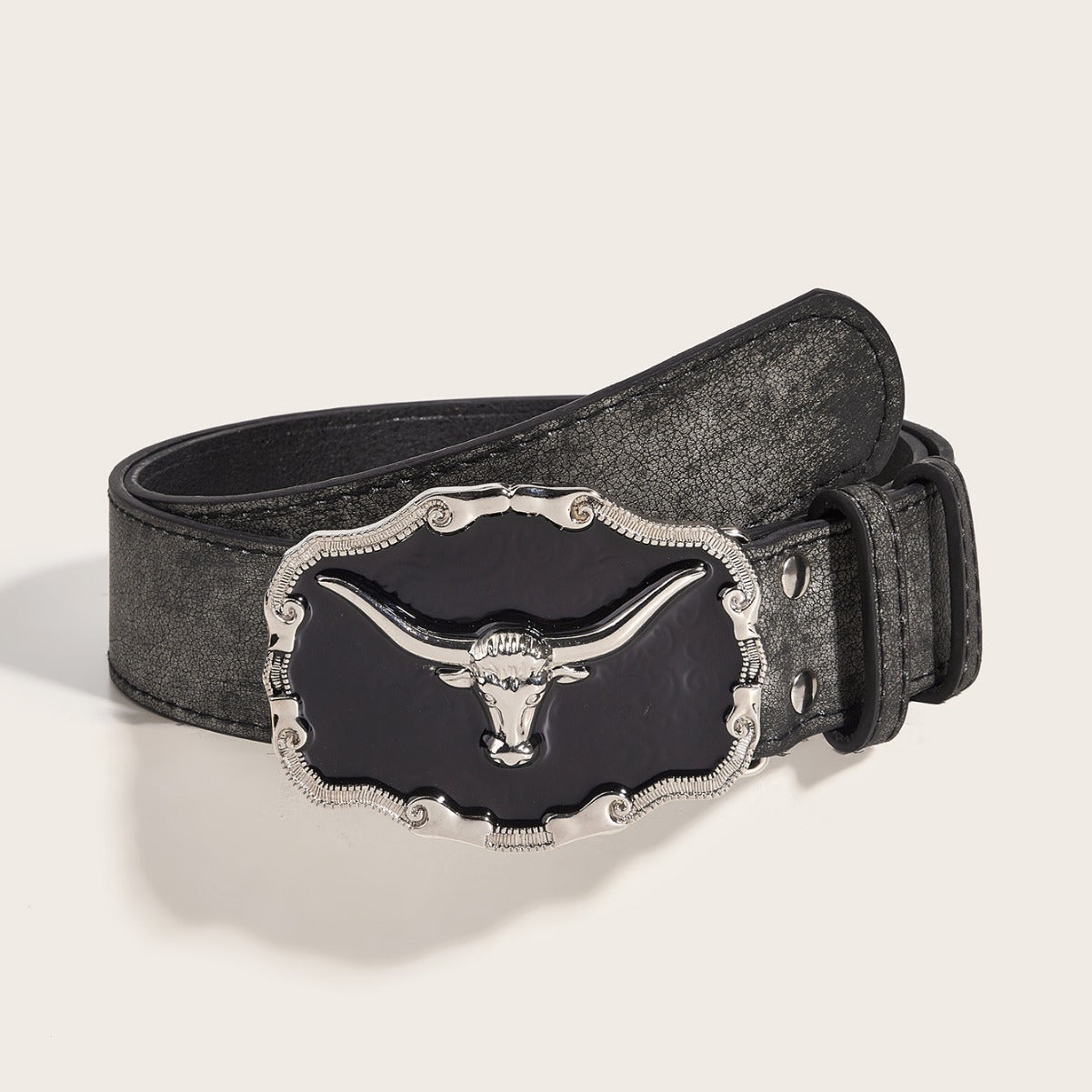 Retro Epoxy Cattle Head Buckle Belt