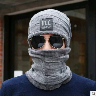 Winter Knitted Hat with Crossed Scarf Neck Warmer