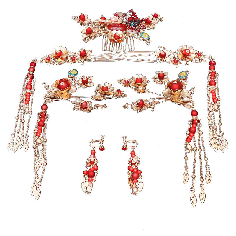 Red Bean Bride Chinese Style Retro Bridal Headdress
