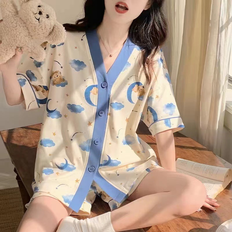 Women's Fashion Casual Short Sleeve Cute Loungewear Suit