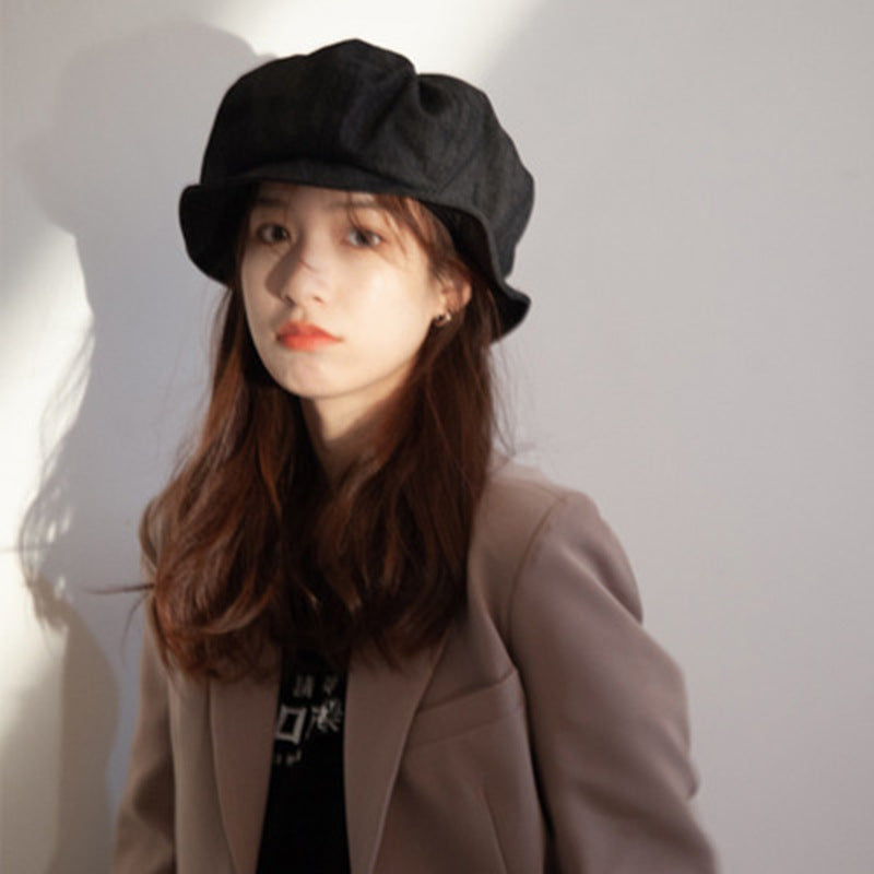 Designer Large Dome Cotton Bucket Hat in Japanese Lazy Style for Women
