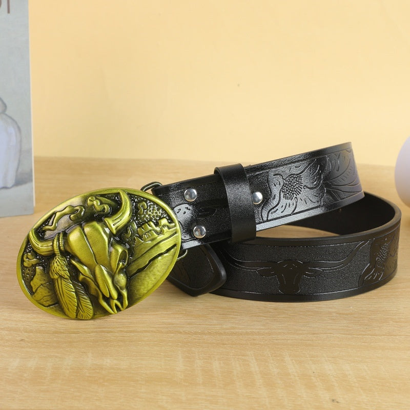 Men's Belt with Cow Head Buckle