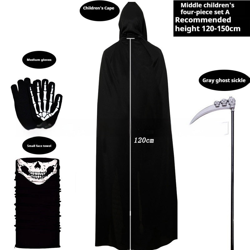Kids Black Cloak Costume – Halloween Party Wizard Robe Outfit