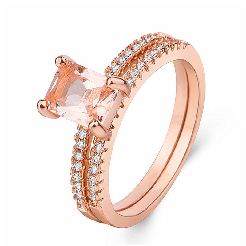 Elegant Geometric 18K Rose Gold Morganite Unisex Engagement Ring