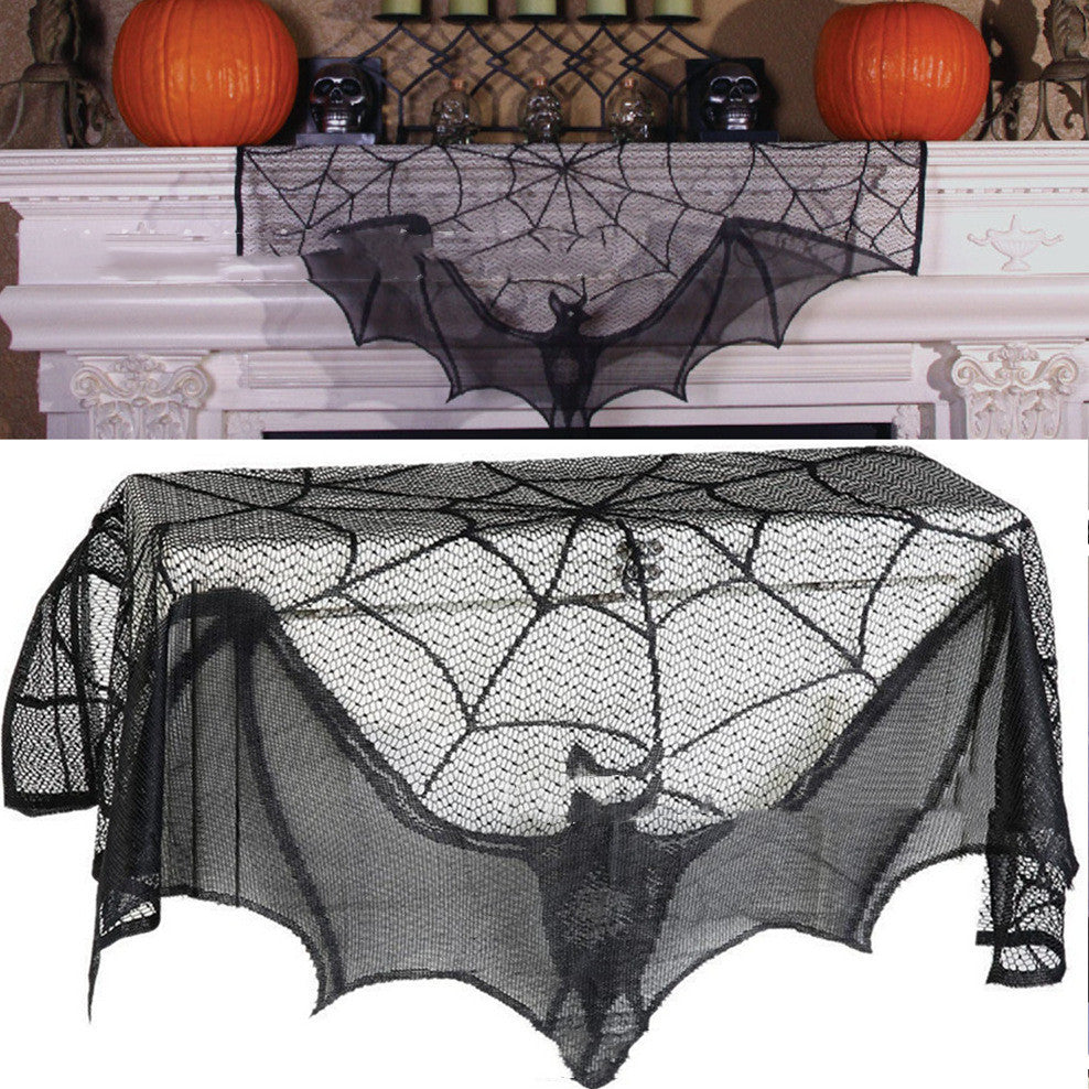 Halloween Lace Spider Web Table Skirt – Spooky Party and Haunted House Decoration