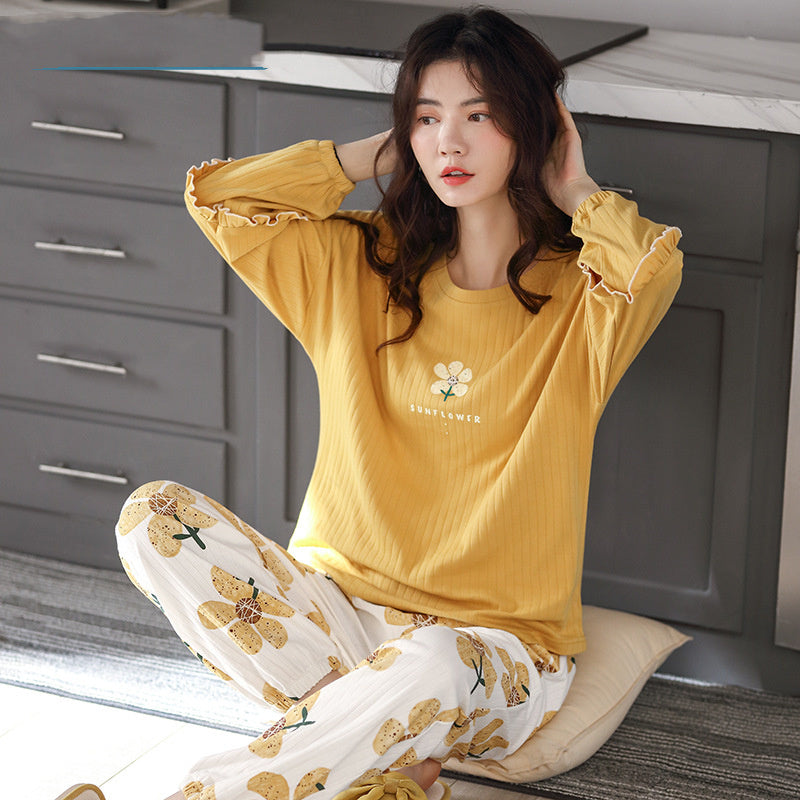 Women's Korean Style Cotton Pajamas Relaxed Fit Solid