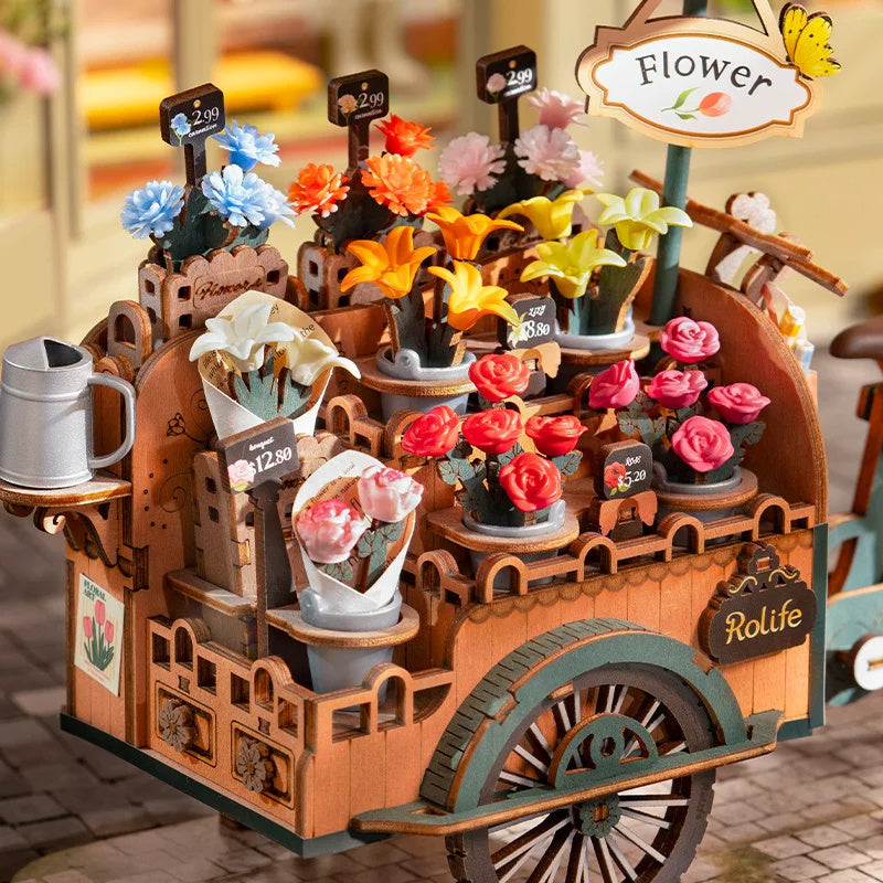 Rolife New Wooden Puzzle Blossom Cart Building Toys DIY 3D Model For Gifts