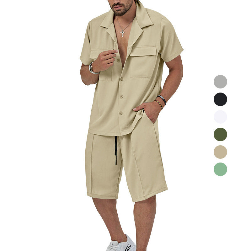 Men's Lapel Casual Shirt And Shorts Two-piece Set