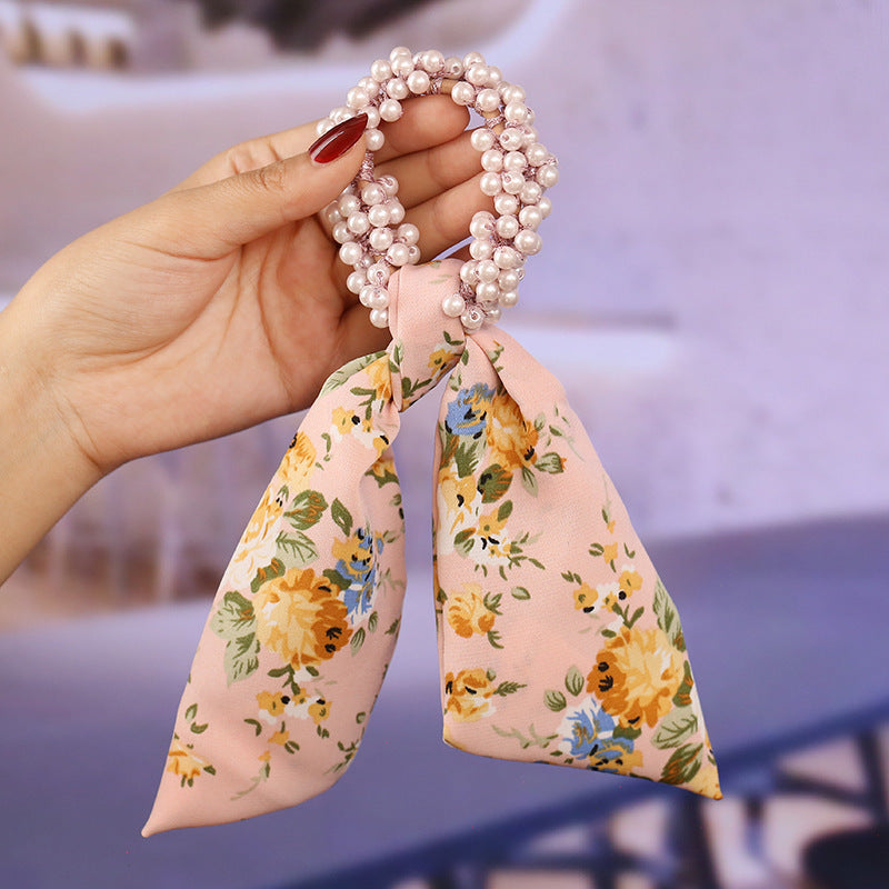 Pearl Streamer, Bowknot, Hair Rope, Retro Headdress, Female Tying Hair, Hair Accessories