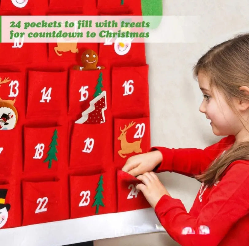 Fabric Advent Calendar with Santa Claus Felt Ornaments DIY Christmas Hanging Decoration