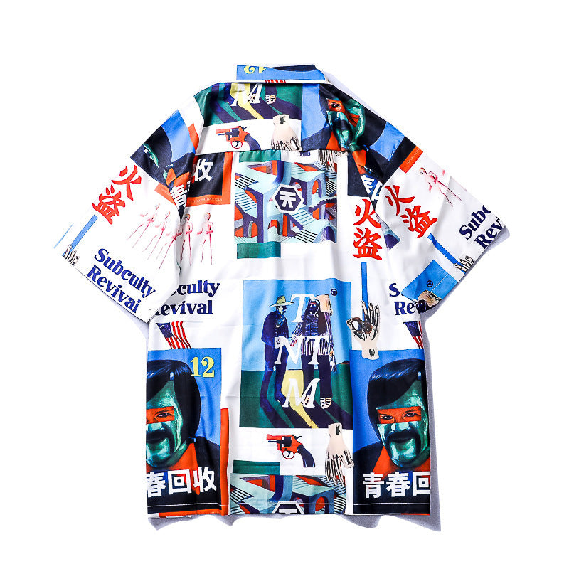 Summer Tide Casual Loose Floral Short-Sleeved Hawaiian Shirt for Men and Women Beachwear