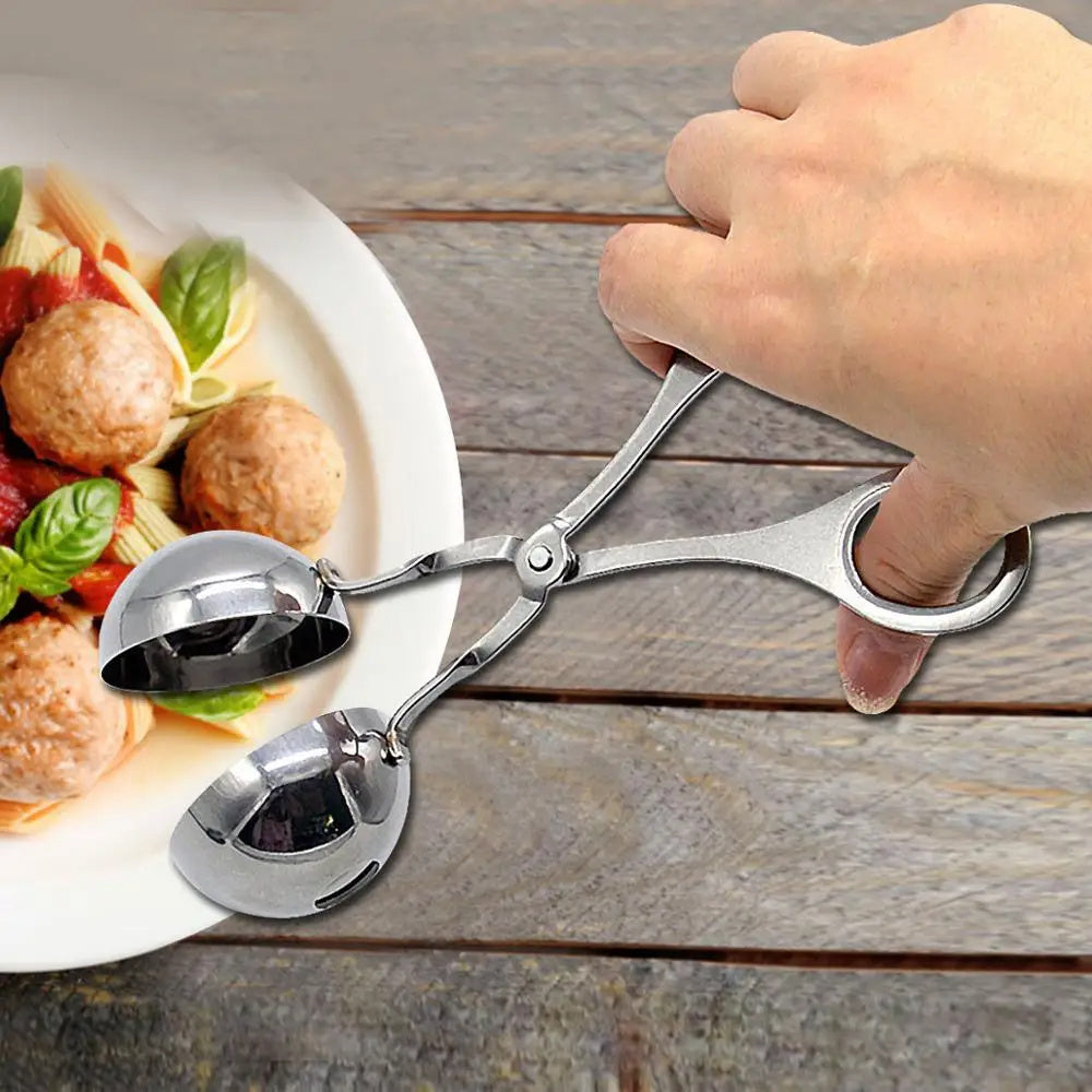 Stainless Steel Meatball Maker Tool – Fish, Meat & Rice Ball Mold with Clip Tongs