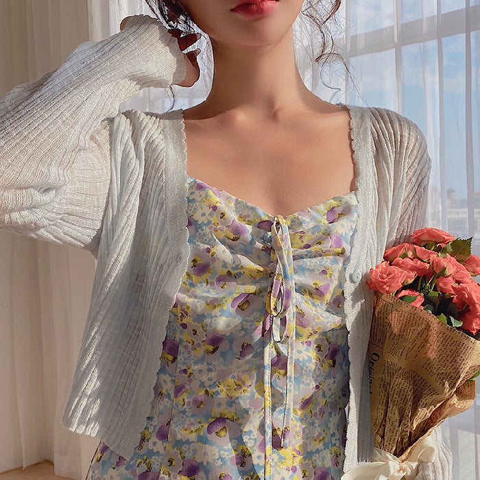 Short Ice Silk Sun Protection Outerwear Knitted Cardigan Women Coat Sling Dress Small Outerwear