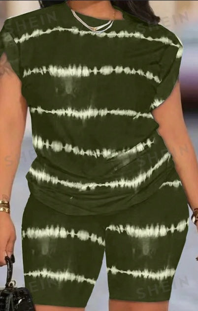 Slayr Tie Dyed Round Neck Short Sleeve Top And Shorts