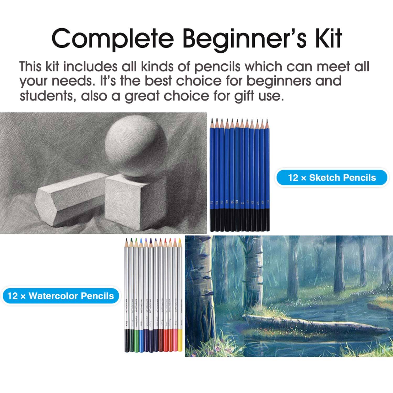Sketch Drawing Color Pencil Set Charcoal Art Brush Set 72 Piece – Art Supplies for Drawing and Painting