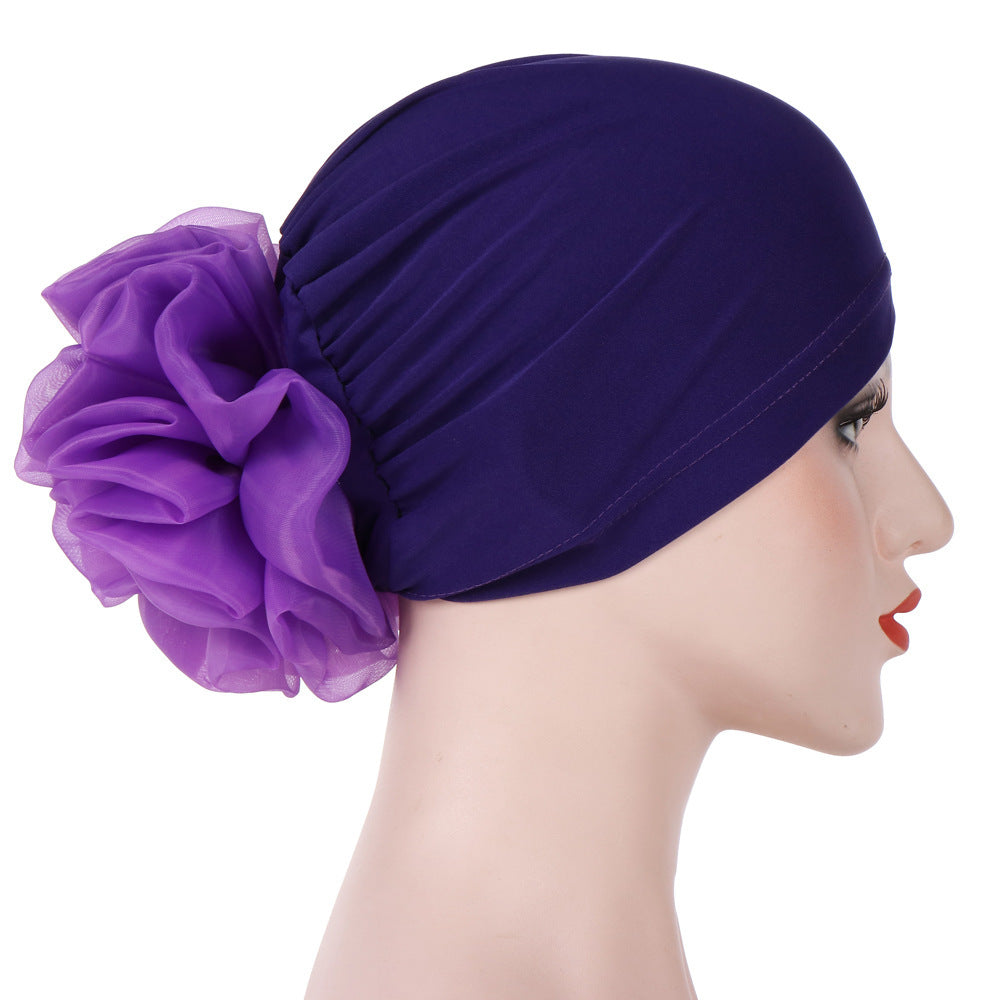 Monochrome Large Flower Dome Milk Silk Bandana Hat
