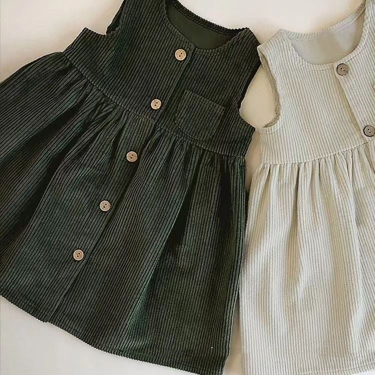 Korean Style Solid Color Casual Dress Sleeveless Tank Dress Corduroy