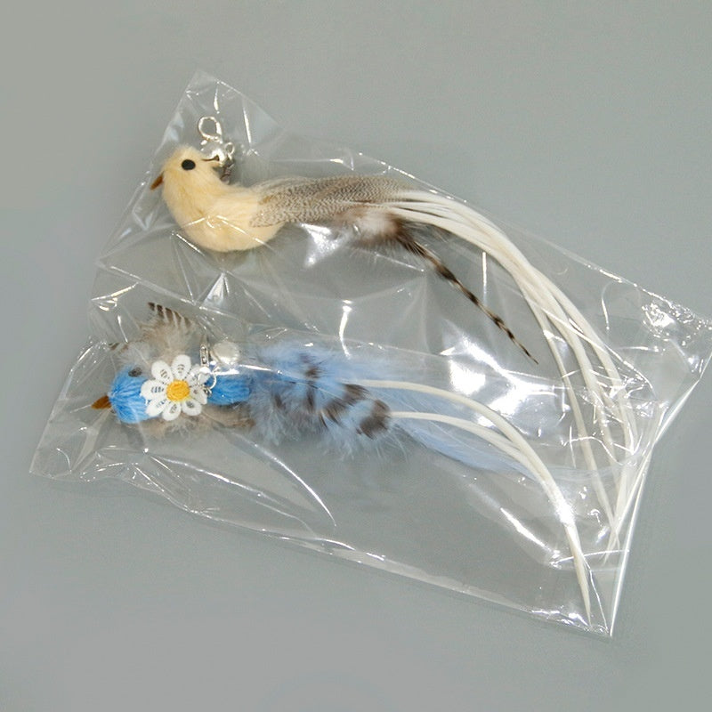 Simulation Bird Steel Wire Long Brush Holder Cat Teaser Feather Replacement Head Cat Toy
