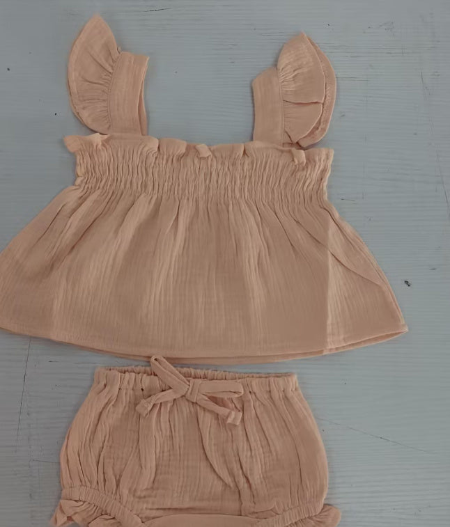 Girls’ Solid Color Sling Top with Hot Pants – Summer Baby Outfit Set