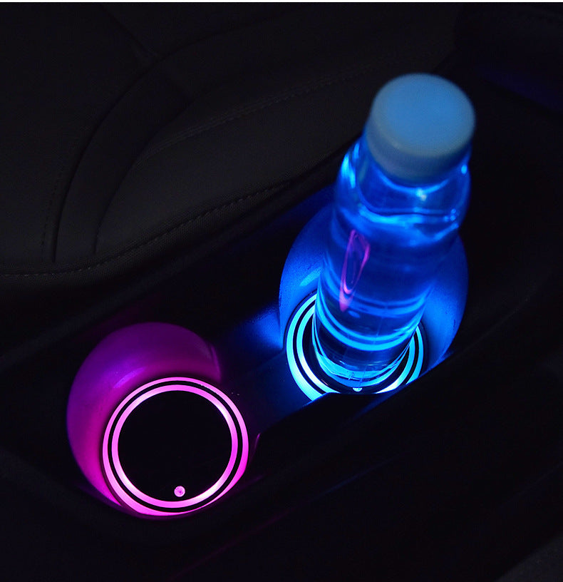 Colorful LED Cup Holder Light-Up Coaster, Solar and USB Charging, Non-Slip Ambient Light for Cars