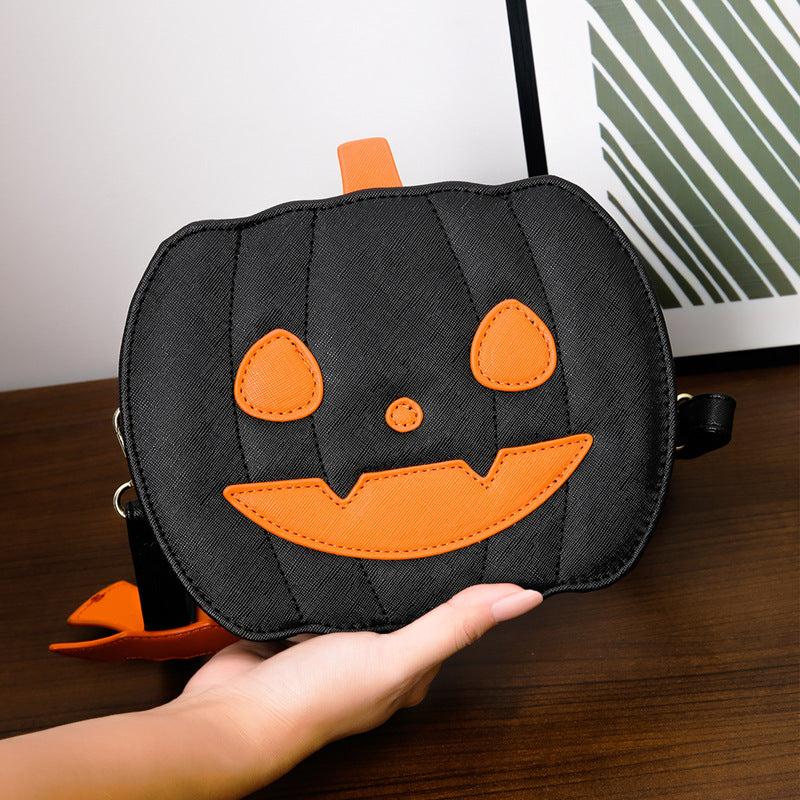 Halloween Pumpkin Crossbody Bag – 2023 Cartoon Shoulder Purse with Bat Design