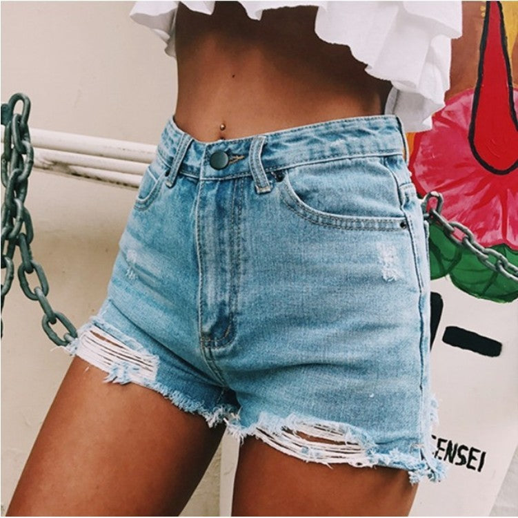 Women's Retro Ripped Denim Shorts