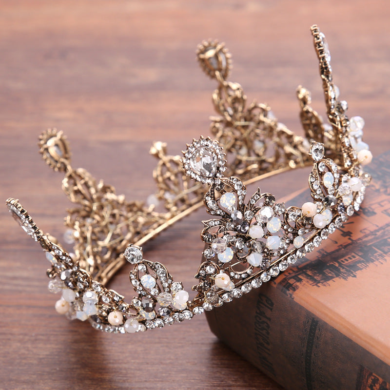 Elegant Korean-Style Retro Alloy Rhinestone Flower Wedding Headband Crown