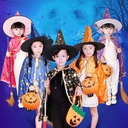 Kids Wizard Cloak Costume with Hat Star Print Polyester Cape for Halloween Party Dress Up