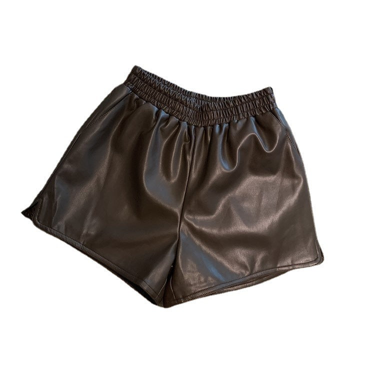 Women’s PU Leather Shorts – High-Waist, Loose Fit with Side Slits, Casual Chic