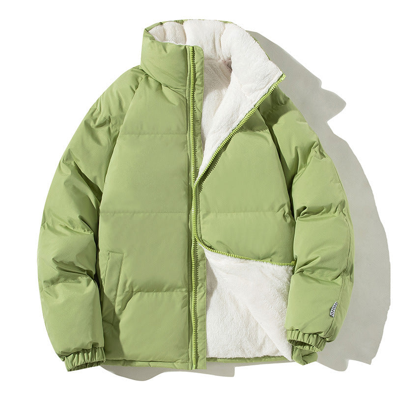 Unisex Stand Up Collar Plush Coat Polyester Thickened Loose