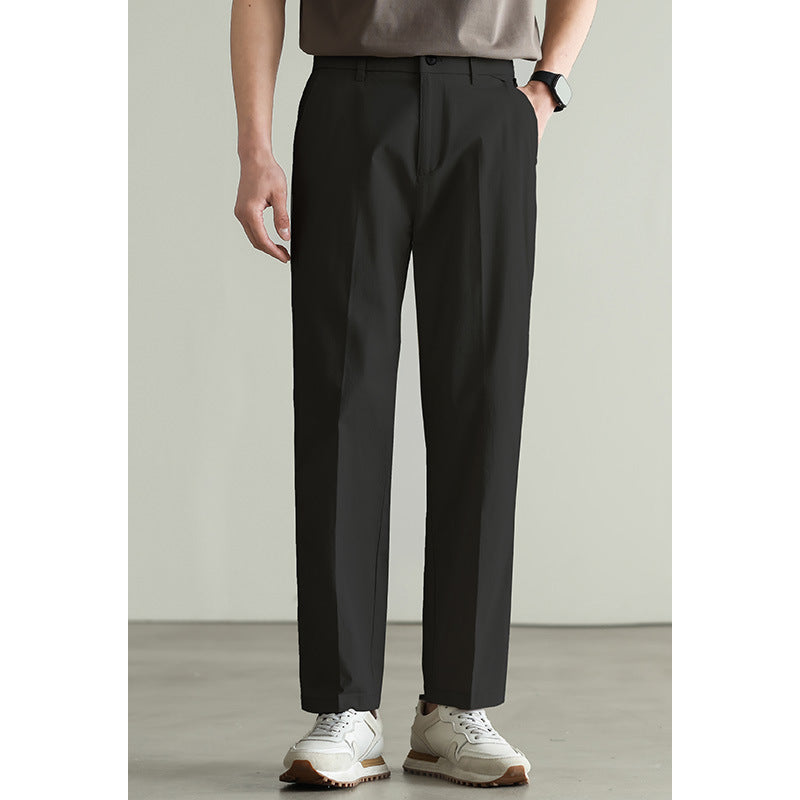 Cotton Blend Elastic Slacks – Men’s Straight Business Casual Pants