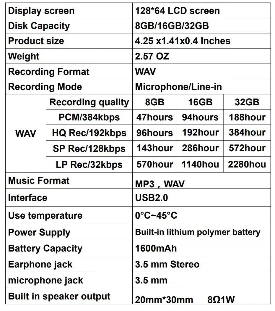 English HD Noise Reduction Digital Recording Pen MP3 Player Large Capacity Portable Smart Recorder